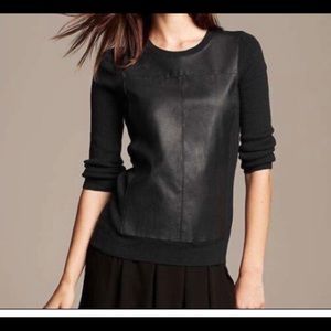 Banana Republic Black Faux Leather Crew Sweater